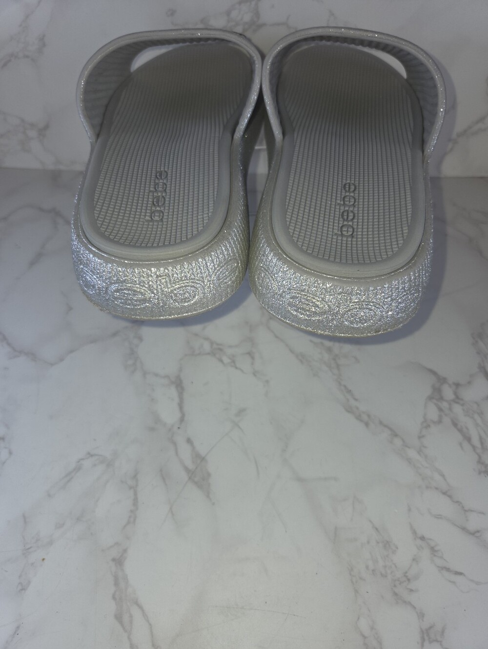 bebe Silver Glitter Slide Sandals with Logo(B111) - Picture 3 of 5